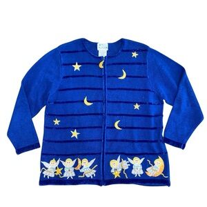 Quacker Factory Women's Vintage Celestial Cardigan Sweater 1X Angels Whimsical